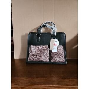 2n1 Calin Collections Vegan Leather Black Purse With Leopard Print Pockets